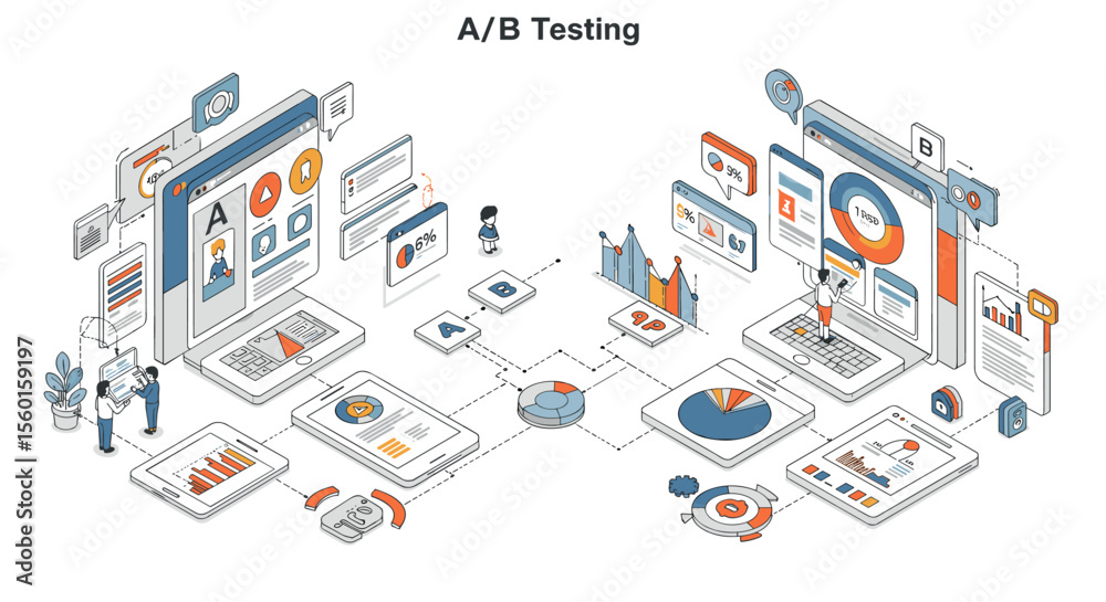 Poster a/b testing vector illustration with isometric design for digital marketing and data analysis concep