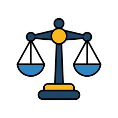 Justice Symbol: A symmetrical scale, the iconic emblem of justice, depicted in a clean, modern design with a balanced aesthetic, symbolizes fairness and the equitable application of law.