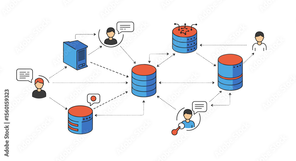Poster data management system network concept vector illustration in isometric style for tech design