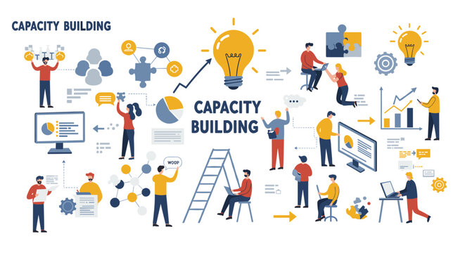 Capacity building concept vector illustration for team development and strategy in flat style