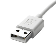 A white usb cable connector is isolated on transparent background