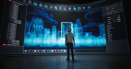 Architect, Immersed in Virtual Reality Software, Designs a Sustainable Eco-City Out of a Futuristic...