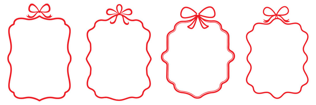 Set of Red Ornate Gift Tag/Frame Borders. Elegant, decorative red borders with a gift ribbon bow.
