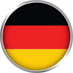 Round icon of Germany flag with horizontal black, red, and gold stripes, vector national badge symbol


