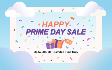 Banner with Happy Prime day sale typography. Prime day sale. Sale vector background template.	