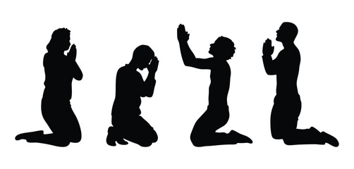 Kneeling People Praying Silhouette Set