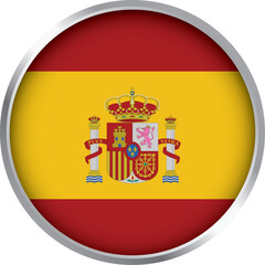 Obraz premium Round icon of Spain flag with red and yellow stripes and national coat of arms, vector country emblem