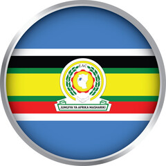 Fototapeta premium Round icon of East African Community flag with multicolor stripes and EAC emblem, regional vector symbol