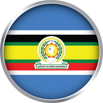 Round icon of East African Community flag with multicolor stripes and EAC emblem, regional vector symbol

