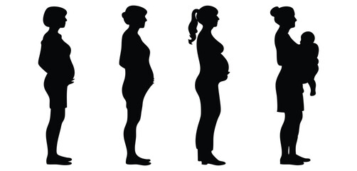 Stages of Pregnancy and Motherhood Silhouette
