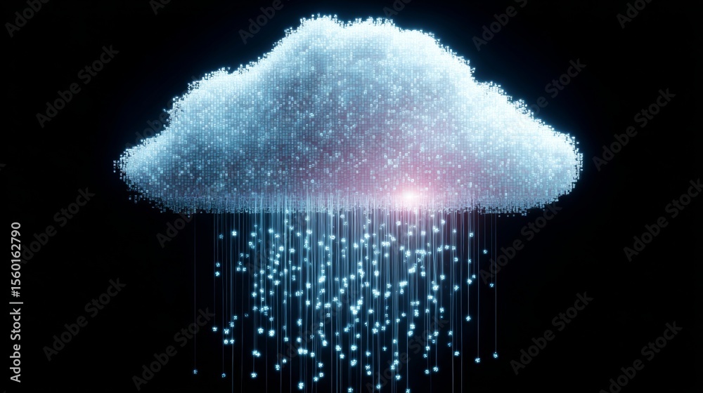Poster futuristic cloud platform with data rain network connection and advanced technology abstract design.