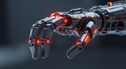 Naklejka premium Robotic Hand with Red Lights in Futuristic Tech Design