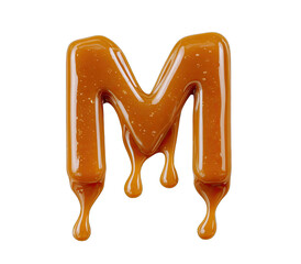 Caramel-colored letter "M" dripping with melted caramel