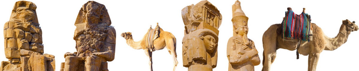 Set of Egypt attractions on transparent background. Tourist objects.