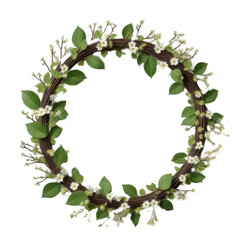 Festive Green Leaf and White Flower Wreath Decoration on Transparent Background for Celebration and Decoration Element for Holiday Spring