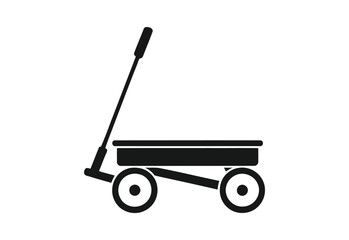 Simple black silhouette of a classic wagon with a handle and two wheels