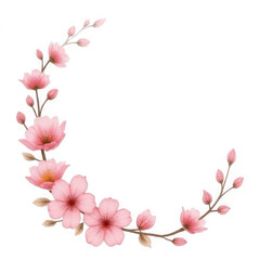 Floral Watercolor Border with Pink Cherry Blossoms Semi Circle Arrangement on Transparent Background for Wedding Invitation and Springtime Design Elements