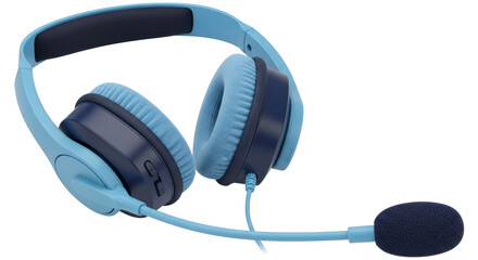 Isolated Blue Headphones with Microphone
