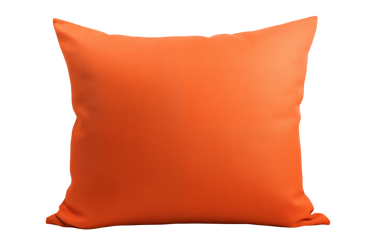 An orange throw pillow sits against a black backdrop, perfect for interior design mockups and home decor product displays.transparent PNG, isolated background 