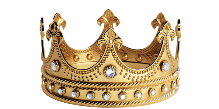  golden crown set with precious stones isolated on white background PNG, AI GENERATED