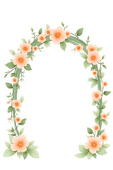 Fototapeta premium Watercolor Floral Arch with Peach Flowers and Green Leaves Illustration on Transparent Background for Wedding Decoration and Romantic Design Elements