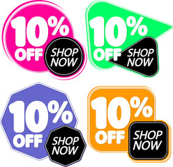Set Sale 10% off banners, promo tags, png