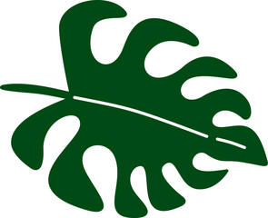 Hand drawn green monstera leaf retro groovy boho  summer elements cartoon doodle 