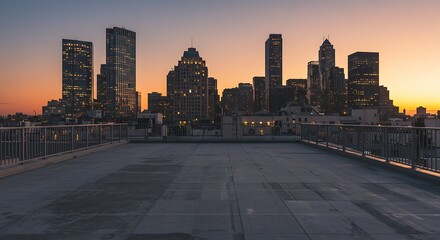 City skyline at sunset rooftop view evening urban landscape
