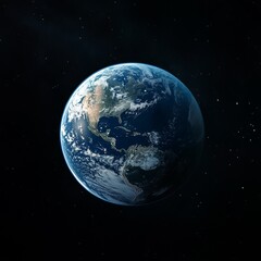 Fototapeta premium Blue Planet's Vastness: A breathtaking view of Earth from space, showcasing continents, oceans, and the serene beauty of our planet, suspended in the vast, star-studded expanse of the cosmos.
