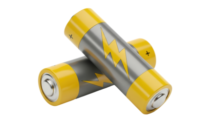 Isolated Yellow and Silver Batteries