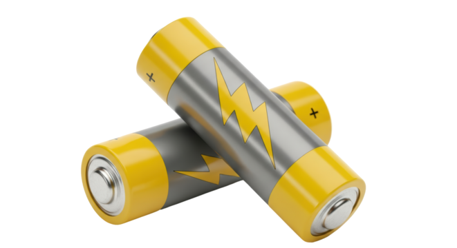 Isolated Yellow and Silver Batteries