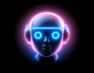 Cyberpunk-style robot head icon with neon glow