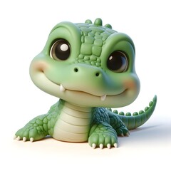 Fototapeta premium A 3D baby caiman with stubby legs, friendly smile, and relaxed pose lying gently on a white background surface