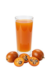 Delicious looking tropical fruit juice in a glass with fruit slices in an isolated background