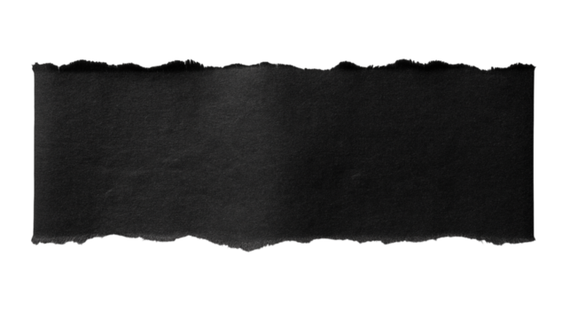  black paper banner torn across with rugged edge  isolated on white background
