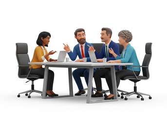 3d icon of team discussion around table, business team collaboration, modern isometric style, clay 3d render, white background.