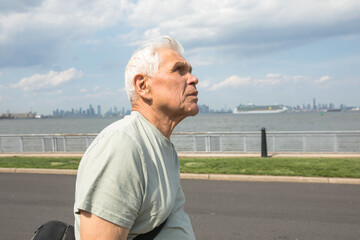 Active Senior Man Traveling  in New York City.  A 75-year-old man explores the streets of New York City, embracing adventure and independence in his golden years.