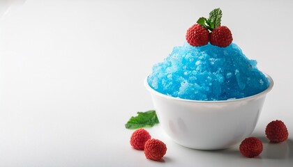 blue raspberry hawaiian shave ice shaved ice or a snow cone in a white cup on a white background with copy space
