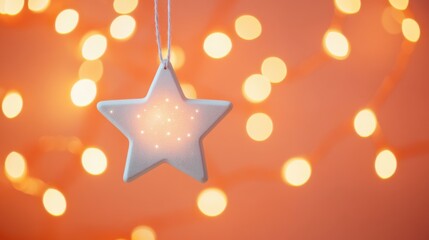 Star Ornament Hanging Against Bokeh Lights