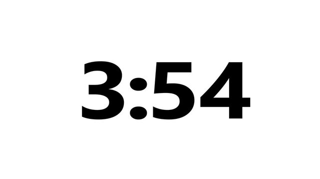 minute countdown on white background, countdown timer 4 minute from 60 to 4,3 minute countdown animation,