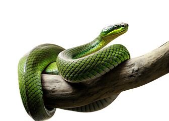 Obraz premium green snake on a tree branch isolated on white background PNG, AI GENERATED