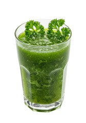 Green smoothie in a glass with parsley. Healthy, refreshing, and full of vitamins