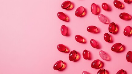 Red Capsules on Pink Background