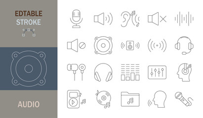 audio icon set. Editable line icons. Vector illustration. 