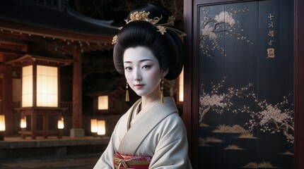 江戸時代の和風な雰囲気が漂う着物女性