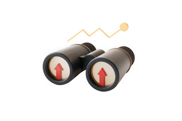 Binoculars with upward trending arrow inside lenses symbolizing growth and future vision