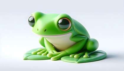 Obraz premium A baby leaf frog with flat shape, wide feet, and bright green color perched quietly on clean white surface