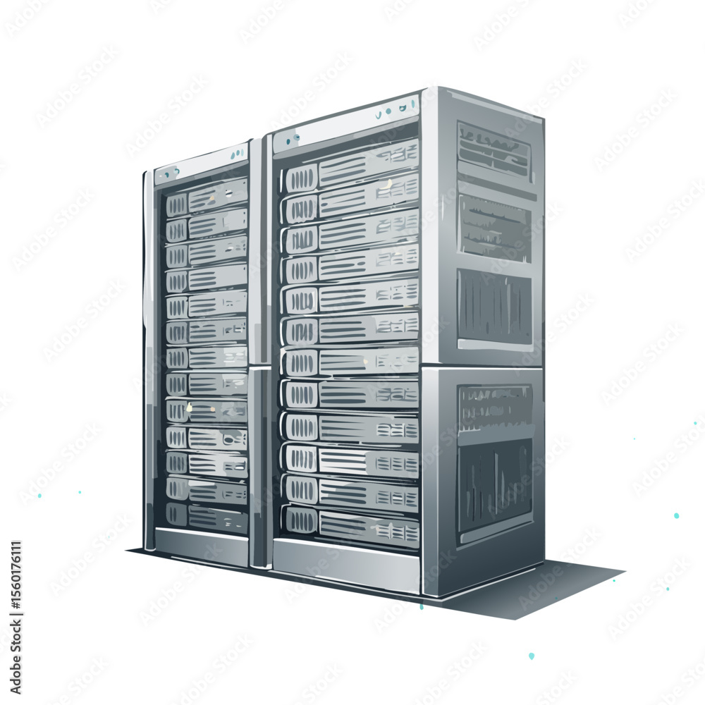 Poster servers racks cartoon illustration hosting data center it infrastructure technology big data cloud c