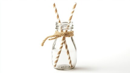 Rustic Glass Milk Bottle with Straws