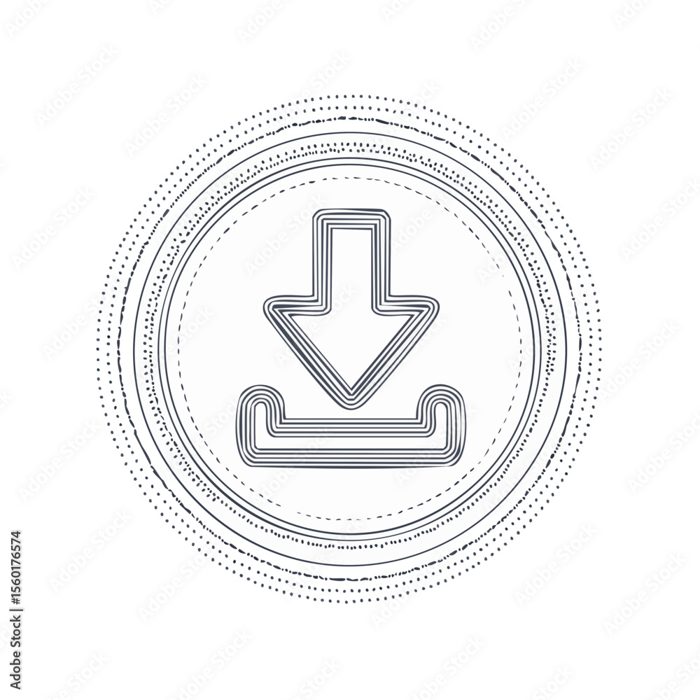 Fototapete Stylized download icon in circle symbol modern computer data transfer pictogram graphic element for technology concept or digital design art